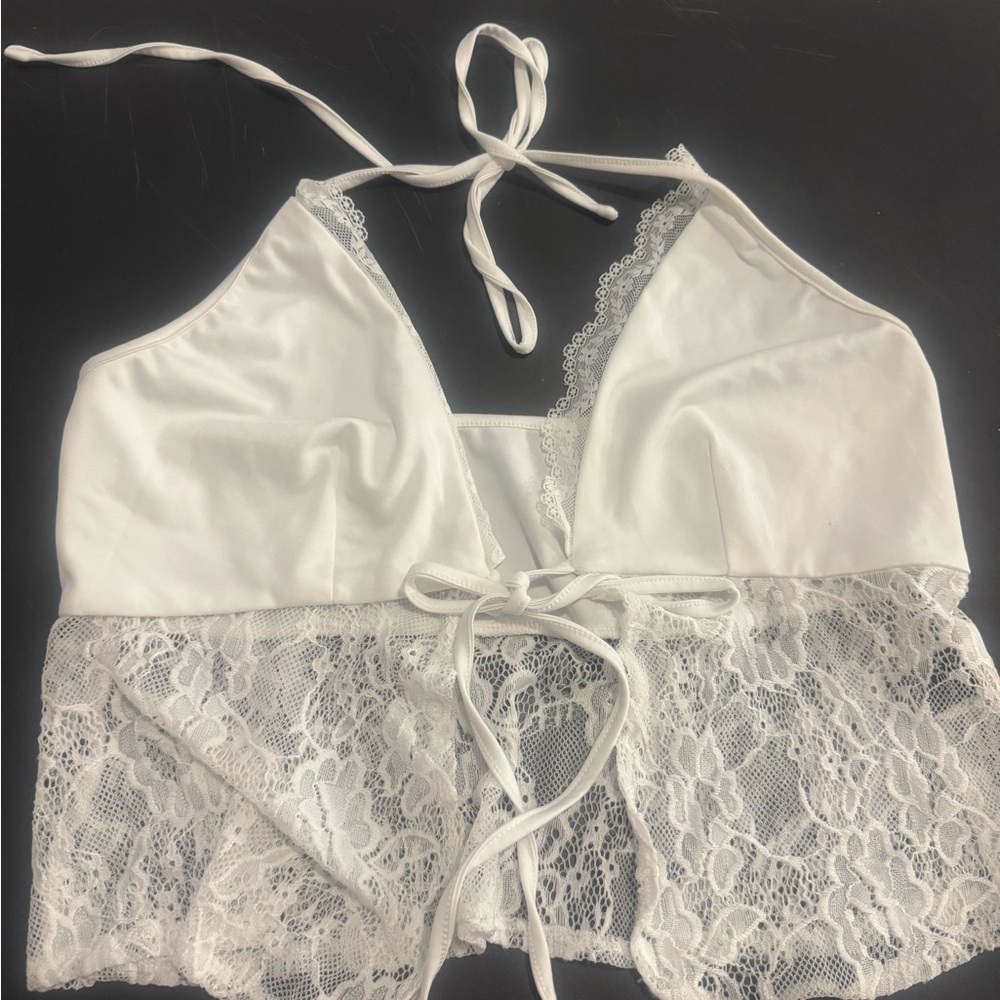 Elegant White Lace Tie in Front Top